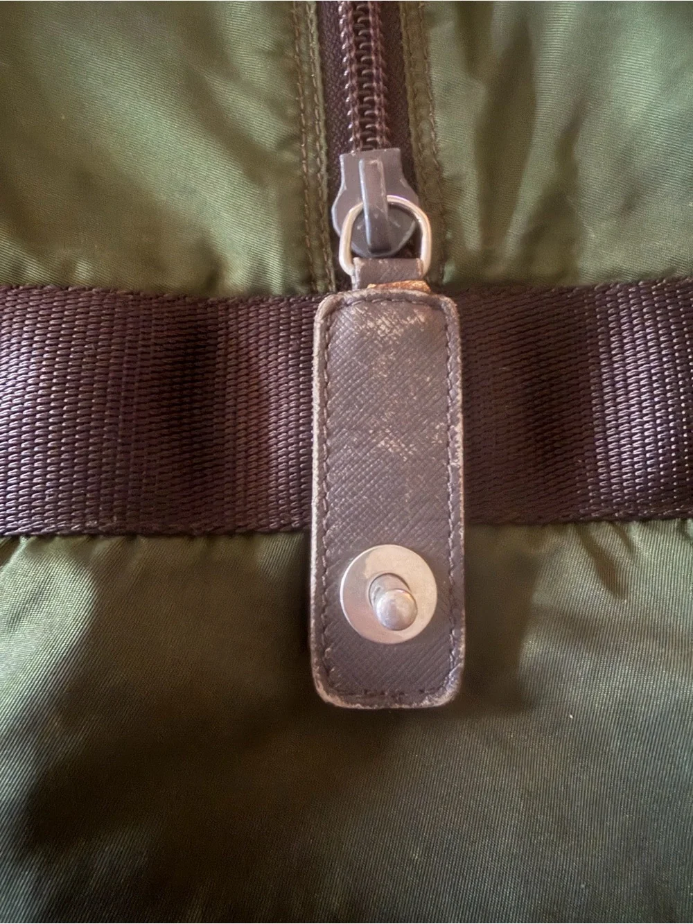 Prada Dark Olive Nylon Duffel Bag with Black Straps. Versatile Travel Piece!